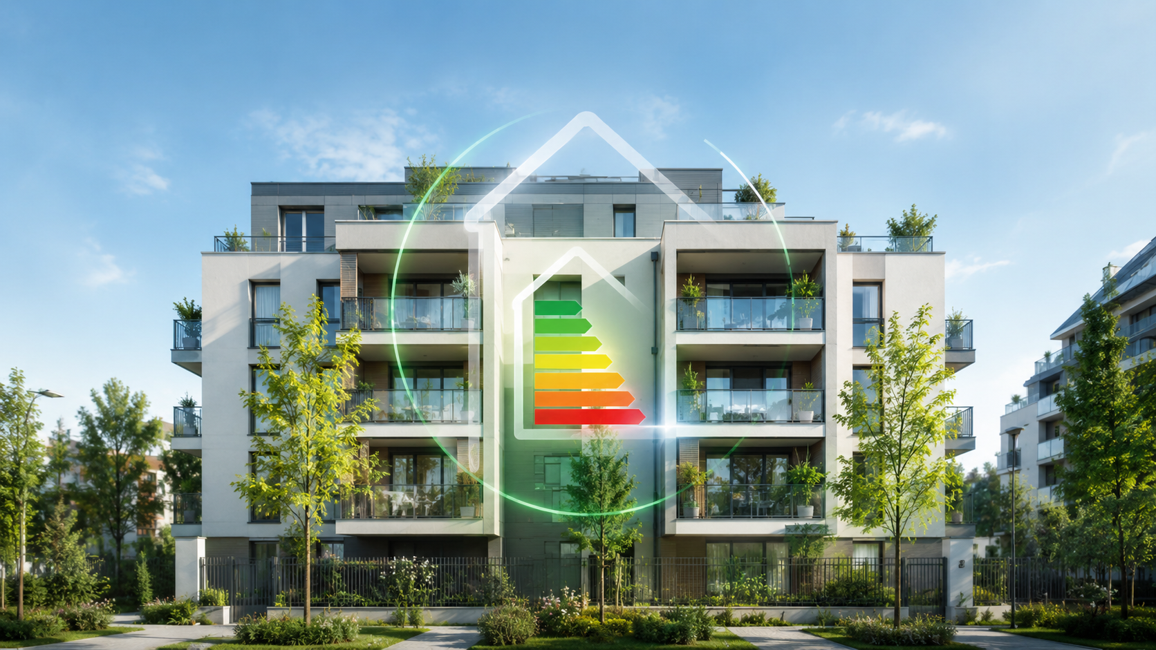 Immeuble collectif rénové illustrant l'amélioration de la performance énergétique grâce aux travaux de rénovation thermique.