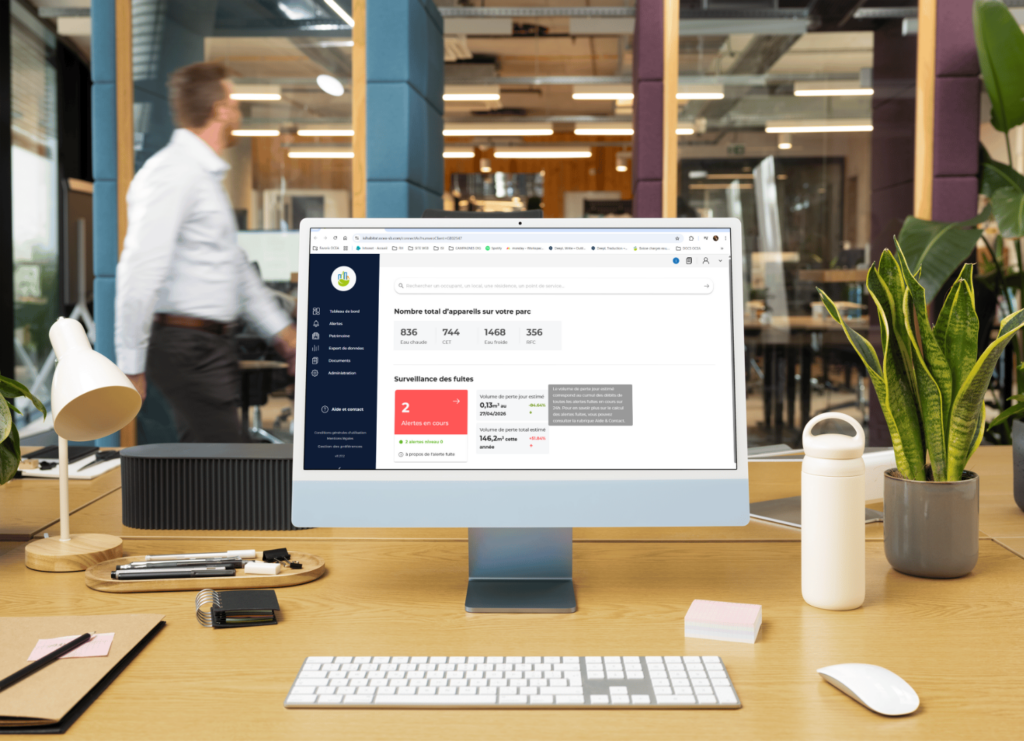 Tableau de bord du portail ISI Pro d’OCEA Smart Building affichant la supervision et les alertes d’un bâtiment tertiaire - Géothermie